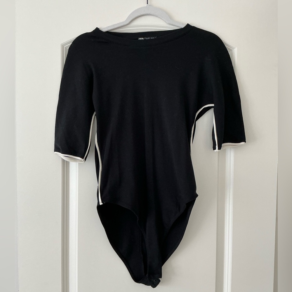 Zara Black Bodysuit with White Trim
